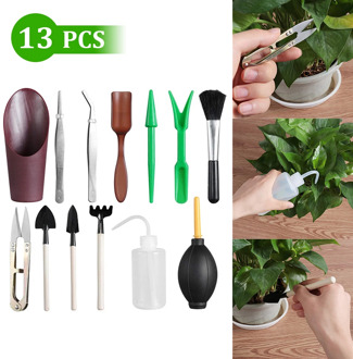 13 PCS Mini Gardening Supplies Transplanting Miniature Planting Hand Tool Kit Mini Garden Hand Tools Succulents Spray Bottle SD