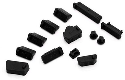 13 Stks/set Universele Laptop Notebook Siliconen Anti Dust Ports Cover Plug Cap zwart