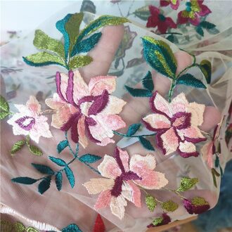 130*100Cm Blad Dame Cheongsam Jurk Applique Diy Hoofdtooi Sjaal Veil Geborduurde Lace Stof Patch Gordijn Tabel Coverfree Beige Mesh