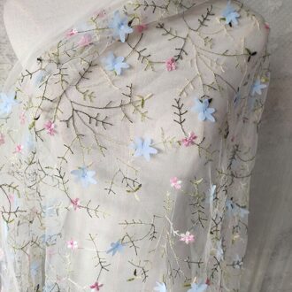 130*100Cm Hemelsblauw Wedding Bridal Jurk Applique Diy Hoofdtooi Sjaal Sluier 3D Geborduurde Kant Stof Patch Gordijn Tafel cover