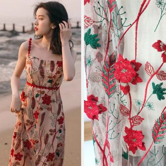 130*100Cm Red Lady Meisje Jurk Applique Diy Hoofdtooi Sjaal Sluier 3D Geborduurde Kant Stof Patch Gordijn Sofa cover Gratis