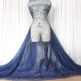 130*100Cm Wedding Dress Bridal Applique Diy Bruids Hoofdtooi Sjaal Veil Geborduurde Lace Stof Patch Gordijn Gratis NavyBlue