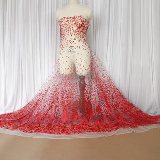 130*100Cm Wedding Dress Bridal Applique Diy Bruids Hoofdtooi Sjaal Veil Geborduurde Lace Stof Patch Gordijn Gratis rood