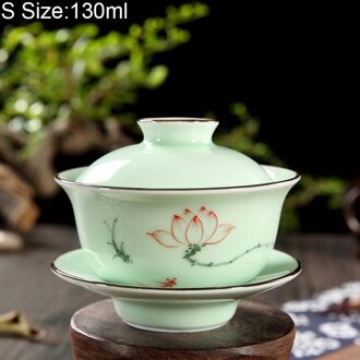 130/140 ml Longquan Celadon Kung Fu Thee Set Keramische Gaiwan Hand Geschilderd Landschap Thee Terrine Thuis Theewaar Master cup Drinkware