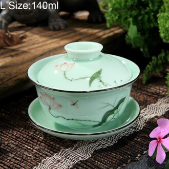 130/140 ml Longquan Celadon Kung Fu Thee Set Keramische Gaiwan Hand Geschilderd Landschap Thee Terrine Thuis Theewaar Master cup Drinkware