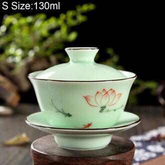 130/140 ml Longquan Celadon Kung Fu Thee Set Keramische Gaiwan Hand Geschilderd Landschap Thee Terrine Thuis Theewaar Master cup Drinkware