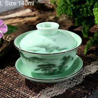 130/140 ml Longquan Celadon Kung Fu Thee Set Keramische Gaiwan Hand Geschilderd Landschap Thee Terrine Thuis Theewaar Master cup Drinkware