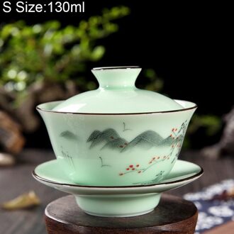 130/140 ml Longquan Celadon Kung Fu Thee Set Keramische Gaiwan Hand Geschilderd Landschap Thee Terrine Thuis Theewaar Master cup Drinkware