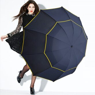 130 Cm Dubbele Laye Paraplu Regen Vrouwen 3 Vouwen Sterke Winddicht Grote Paraplu Mannen Zwarte Coating 10K Draagbare paraplu blauw
