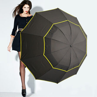 130 Cm Dubbele Laye Paraplu Regen Vrouwen 3 Vouwen Sterke Winddicht Grote Paraplu Mannen Zwarte Coating 10K Draagbare paraplu