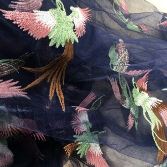 130Cm Marineblauw Phoenix Vogel Cheongsam Dame Jurk Applique Diy Sjaal Veil Geborduurde Lace Stof Patch Gordijn Tafel Dekken