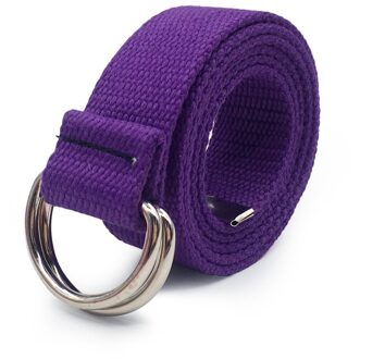 130Cm Mode Neutrale Nylon Canvas Riem Afdrukken D Ring Dubbele Gesp Student Riem Canvas Tailleband Riem Met Dubbele Gesp stijl 2 paars
