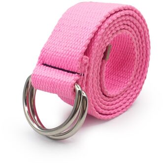 130Cm Mode Neutrale Nylon Canvas Riem Afdrukken D Ring Dubbele Gesp Student Riem Canvas Tailleband Riem Met Dubbele Gesp stijl 2 roze