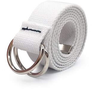 130Cm Mode Neutrale Nylon Canvas Riem Afdrukken D Ring Dubbele Gesp Student Riem Canvas Tailleband Riem Met Dubbele Gesp stijl 2 wit