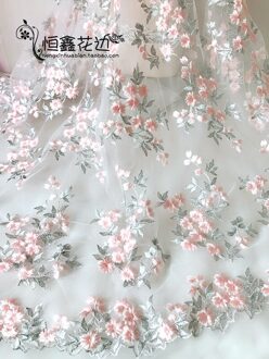 130Cm Roze Bloemen Wedding Dress Bridal Applique Diy Bruids Hoofdtooi Sjaal Veil Geborduurde Lace Stof Patch Gordijn Gratis