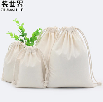 130g Natural Color Cotton Eco Drawstring Bag Packaging Gift Bag Custom Logo Printed Jewelry Bag Christmas Storage Bags