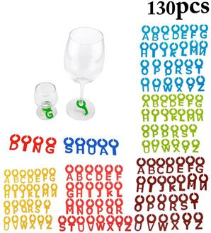 130Pcs Multicolor Wine Glass Charms Silicone Alfabet Wijnglas Marker Koffie Thee Wijn Glas Herkenner Label Bar