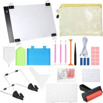 133 Stuks Diy Diamonds Schilderen Gereedschap En Accessoires Kits Met A4 Tracing Light Box Multi-Size Diamanten Pen Lade kits 133stk tools reeks