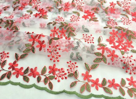 135*100Cm Bloemen Lady Meisje Kind Jurk Applique Diy Hoofdtooi Sjaal Veil Geborduurde Lace Stof Patch Gordijn rood