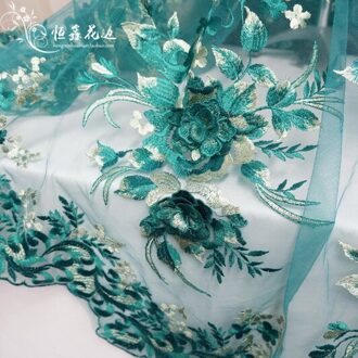 135Cm 3D Blauw Vorst Groene Prom Dansvoorstelling Jurk Applique Diy Hoofdtooi Sjaal Veil Geborduurde Lace Stof Patch Gordijn Frost groen
