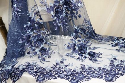 135Cm 3D Blauw Vorst Groene Prom Dansvoorstelling Jurk Applique Diy Hoofdtooi Sjaal Veil Geborduurde Lace Stof Patch Gordijn