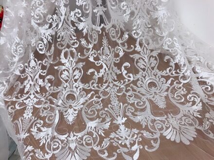 135Cm Wit Wedding Dress Bridal Applique Diy Bruids Hoofdtooi Sjaal Sluier Geborduurde Lovertjes Kant Stof Patch Gordijn