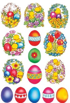 135x Gekleurde paaseieren stickers met bloemen en kuikentjes - kinderstickers - stickervellen - knutselspullen