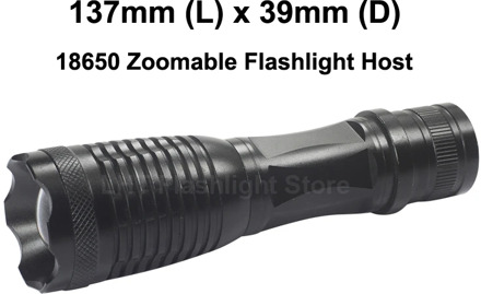 137mm (L) x 39mm (D) Zoomable LED Flashlight Host ( 1x18650 ) (1 pc)