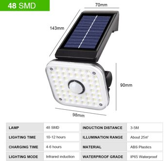 138 Led Solar Light Outdoor Waterdichte Zonne-energie Lamp Pir Bewegingssensor Straat Licht Voor Tuin Decoratie Kerst Decor 48 SMD