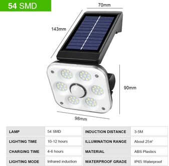 138 Led Solar Light Outdoor Waterdichte Zonne-energie Lamp Pir Bewegingssensor Straat Licht Voor Tuin Decoratie Kerst Decor 54 SMD