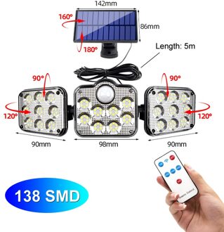 138 Smd Led Super Heldere Zonne-verlichting 120 Led IP65 Waterdichte Outdoor Indoor Solar Lamp Met Verstelbare Hoofd Breed Verlichting hoek D-138 SMD