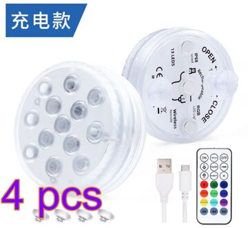 13Led Remote Controlled Rgb Submersible Licht Usb Operated Onderwater Night Lamp Outdoor Vaas Kom Tuin Partij Decoratie 4stk