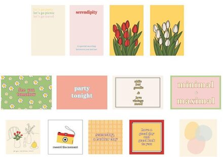 13Pc Tulp Party Kleurrijke Engels Postkaart Eenvoudige Stijl Bloemen Diy Muur Sticker Foto Props Achtergrond Decoratieve Briefpapier