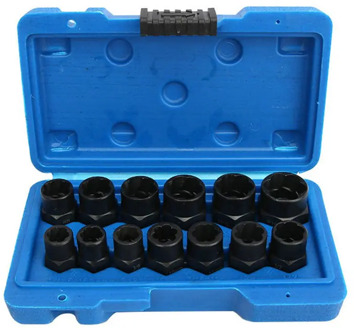 13pcs 3/8 Damaged Bolt Nut Screw Remover Extractor Removal Set Nut Removal Socket Tool Threading Hand Tools Kit With Box