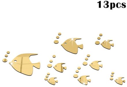 13Pcs DIY Tropical Fish 3D Mirror Wall Sticker Removable Acrylic Wall Decals Home Decor LAD Goud