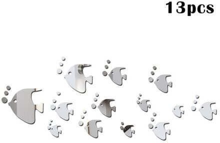 13Pcs DIY Tropical Fish 3D Mirror Wall Sticker Removable Acrylic Wall Decals Home Decor LAD Zilver