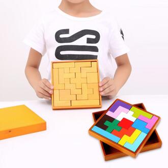 13Pcs Houten Blok Brain Teaser Puzzel Vroege Educatief Speelgoed Kids donker geel