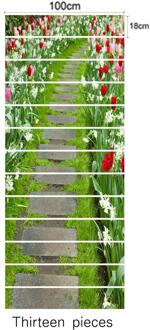 13Pcs Trap Trap Riser Floor Sticker Zelfklevende Diy Bloem Patroon Stairway Muurtattoo Decor LT1327