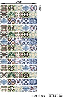 13Pcs Zelfklevende Trap Stickers Woonkamer Diy Tegels Blauw Blauw Patroon Europese Patroon Decoratie Thuis Waterdicht Stok