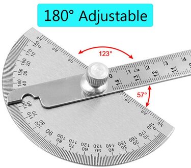 14.5Cm 180 Graden Verstelbare Gradenboog Multifunctionele Rvs Ronde Kop Hoek Heerser Wiskunde Meetinstrument