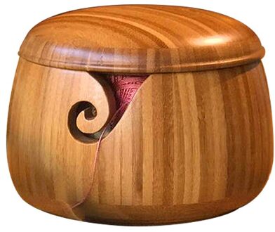 14.9X14.9X11Cm Bamboe Garen Kom Garen Houder Met Afneembaar Deksel Voor Breien En Haken