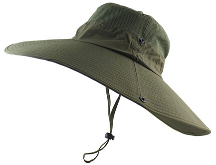 14 Cm Super Lange Brede Rand Emmer Hoed Ademend Snel Droog Mannen Vrouwen Boonie Hoed Zomer Uv Bescherming Cap Wandelen vissen Zonnehoed leger groen