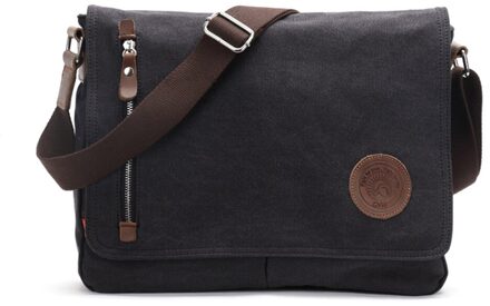 14 Inch Retro Casual Messenger Tassen Voor Mannen Schoudertas Canvas Crossbody Pack Kantoor Reistas Mannen tassen zwart
