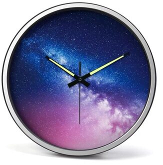 14 Inch Wandklok Woonkamer Decoratieve Creatieve Persoonlijkheid Nachtlampje Digitale Klok Mute Slaapkamer Metalen Grote Quartz Klok zilver kader-A