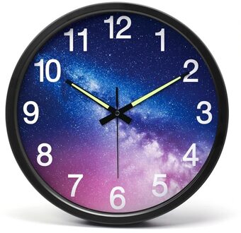 14 Inch Wandklok Woonkamer Decoratieve Creatieve Persoonlijkheid Nachtlampje Digitale Klok Mute Slaapkamer Metalen Grote Quartz Klok zwart kader-B