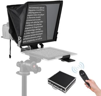 14-inche Universal Prompter with Dual Cold Shoe Mounts and 1/4in Threaded Hole with Remote Control and Carrying Case