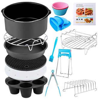 14 Pcs Air Friteuse Accessoires Met 8 Inch Cake Pan, Pizza Pan, Silicone Baking Cup, spies Rack, Perkamentpapier
