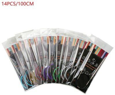 14 Stks/set 40-120Cm Rvs Breinaalden Circulaire Dubbele Punt Breinaalden Haken Diy Weave Gereedschap 14stk 100CM