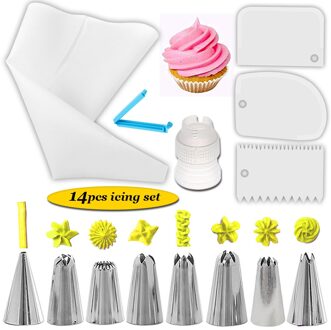 14 Stks/set Herbruikbare Rvs Piping Nozzle Tips Bakken Set Icing Piping Nozzles Set Spuitzak Diy Cake Decorating Gereedschap wit