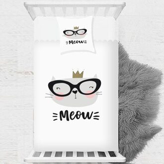 140 X170 Cm Grijs Wit Kat Squarehead Kind Baby Bed Cover